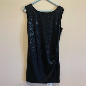 Black Glamour Sequence (front) Sleeveless Dress - Size 16.